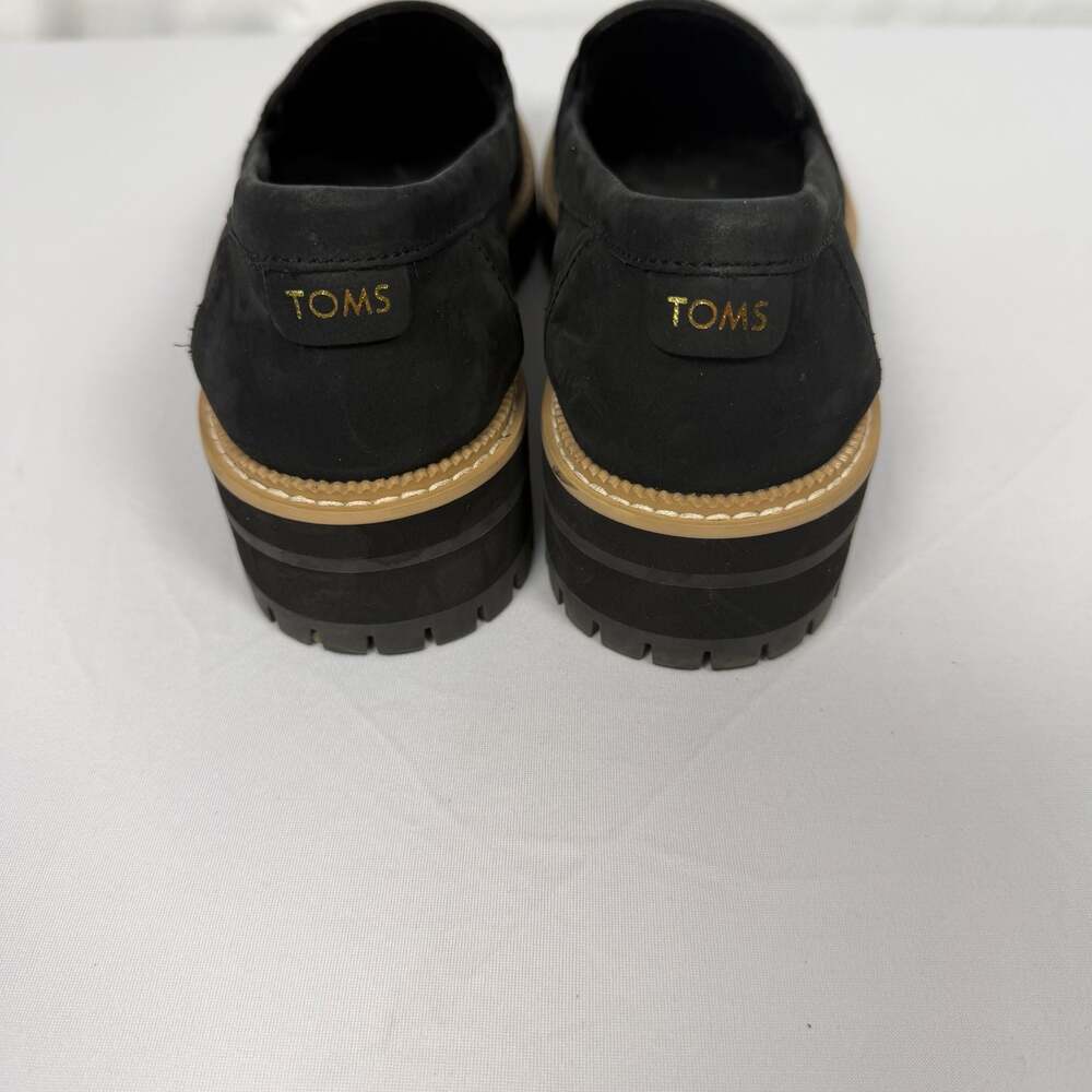 TOMS Women's Cara Lug Sole Penny Loafer Black Leather Size 7.5 - Picture 3 of 5